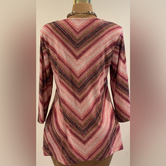 JM Collection Metallic Red Pink Browns Gold Zig Zag Lines. Gold Jewel . Sz M. - Picture 8 of 14